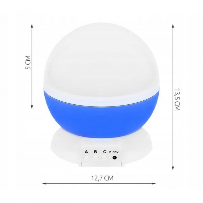 LAMPA DE NOPTIERA CU PROIECTOR, PENTRU COPII, CUPOLA ROTATIVA, ALBASTRU, INCARCARE USB/4XAAA, 12.7X13.5 CM, ISOTRADE [3]