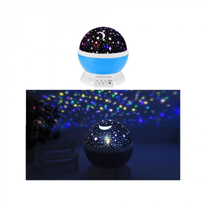 LAMPA DE NOPTIERA CU PROIECTOR, PENTRU COPII, CUPOLA ROTATIVA, VERK GROUP, ALBASTRA, INCARCARE USB/4XAAA, 11X14 CM [3]