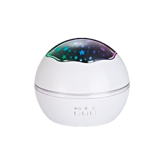 LAMPA DE NOPTIERA CU PROIECTOR, VERK GROUP, PENTRU COPII, CUPOLA ROTATIVA, 2 MODURI, DIFERITE CULORI, 4XAAA, INCARCARE USB, 12X10 CM [1]