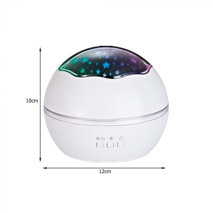 LAMPA DE NOPTIERA CU PROIECTOR, VERK GROUP, PENTRU COPII, CUPOLA ROTATIVA, 2 MODURI, DIFERITE CULORI, 4XAAA, INCARCARE USB, 12X10 CM [8]
