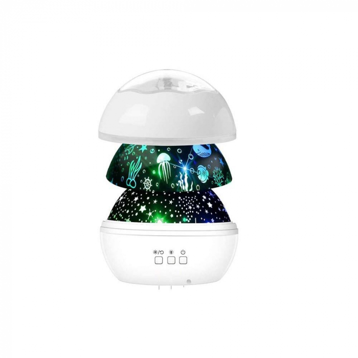 LAMPA DE NOPTIERA CU PROIECTOR, VERK GROUP, PENTRU COPII, CUPOLA ROTATIVA, 2 MODURI, DIFERITE CULORI, 4XAAA, INCARCARE USB, 12X10 CM [6]