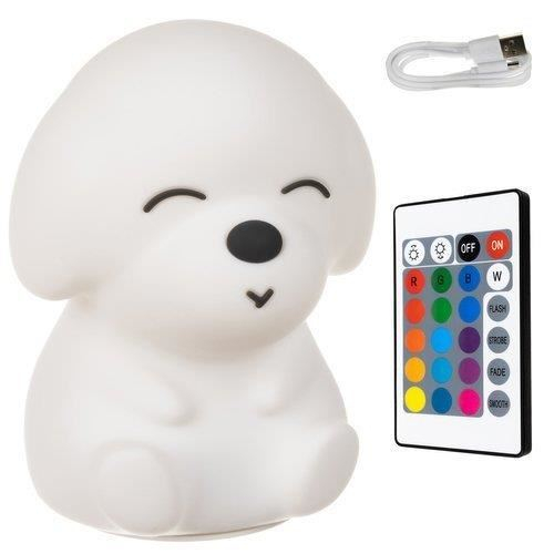 LAMPA DE NOPTIERA, PENTRU COPII, LED, 4 MODURI ILUMINARE, 16 CULORI, USB, CU TELECOMANDA, MODEL CATEL, ALB, SILICON, 9X10X14 CM, ISOTRADE [9]