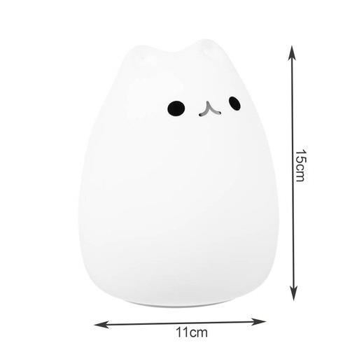 LAMPA DE NOPTIERA, PENTRU COPII, LED, 9 MODURI ILUMINARE, 16 CULORI, USB, CU TELECOMANDA, MODEL PISICA, ALB, SILICON, 11X11X15 CM, ISOTRADE [2]