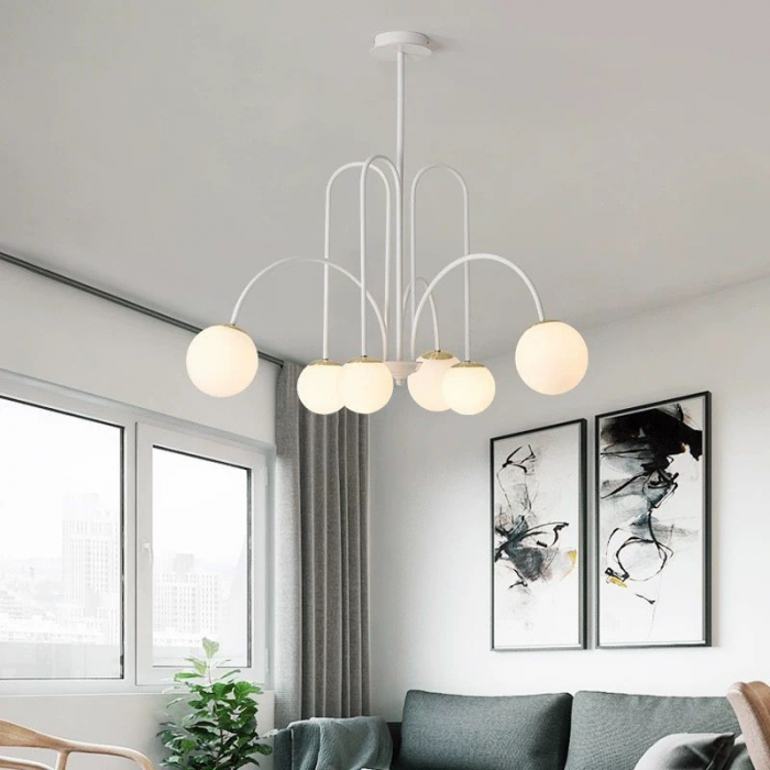 Lustra LED Alb Cu 6 Globuri  Alb Mat [1]
