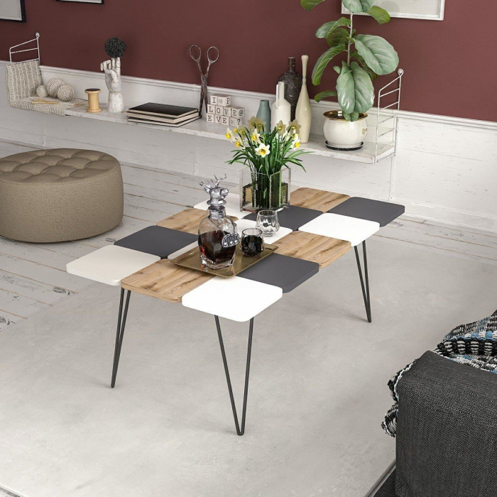 MASA DE CAFEA, DREPTUNGHIULARA, PAL MELAMINAT, ALB, MARO SI ANTRACIT, 110X66X44 CM, LEAF, MINAR [5]