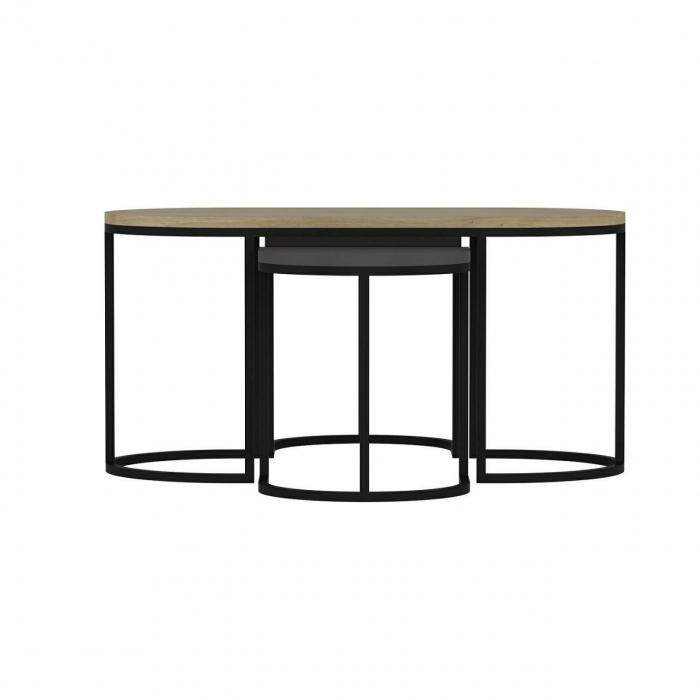 MASA DE CAFEA, PAL MELAMINAT, NATUR SI ANTRACIT, SET 3 PIESE, 90X45X45/35X30X40 CM, DENA, MINAR [4]
