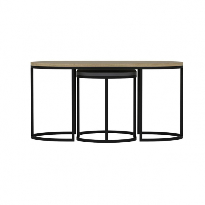 MASA DE CAFEA, PAL MELAMINAT, NATUR SI ANTRACIT, SET 3 PIESE, 90X45X45/35X30X40 CM, DENA, MINAR [3]