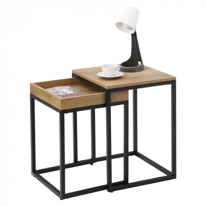 MASA DE CAFEA, VASAGLE, PAL SI METAL, NATUR, SET 2 PIESE [2]