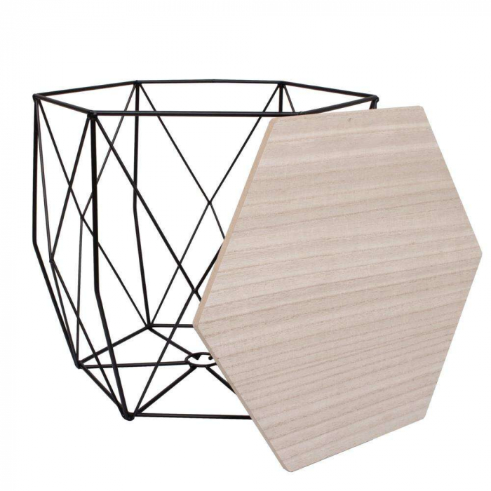 MASA HEXAGONALA CU COS DEPOZITARE, MDF, BAZA METALICA, NEGRU SI NATUR, 32/40.5X38.5 CM, SPRINGOS [2]