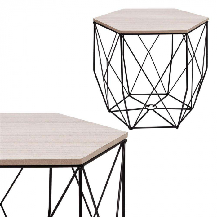 MASA HEXAGONALA CU COS DEPOZITARE, MDF, BAZA METALICA, NEGRU SI NATUR, 32/40.5X38.5 CM, SPRINGOS [7]