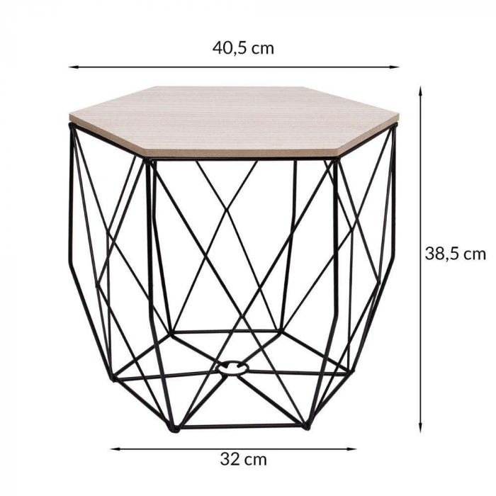 MASA HEXAGONALA CU COS DEPOZITARE, MDF, BAZA METALICA, NEGRU SI NATUR, 32/40.5X38.5 CM, SPRINGOS [6]