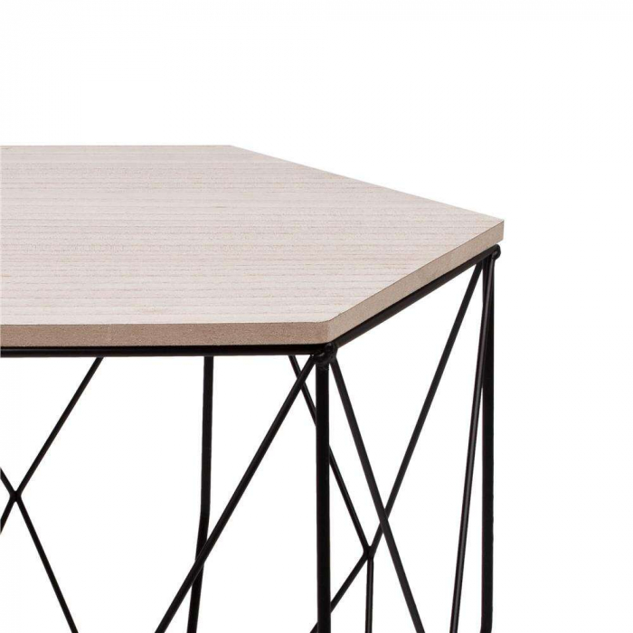 MASA HEXAGONALA CU COS DEPOZITARE, MDF, BAZA METALICA, NEGRU SI NATUR, 32/40.5X38.5 CM, SPRINGOS [5]