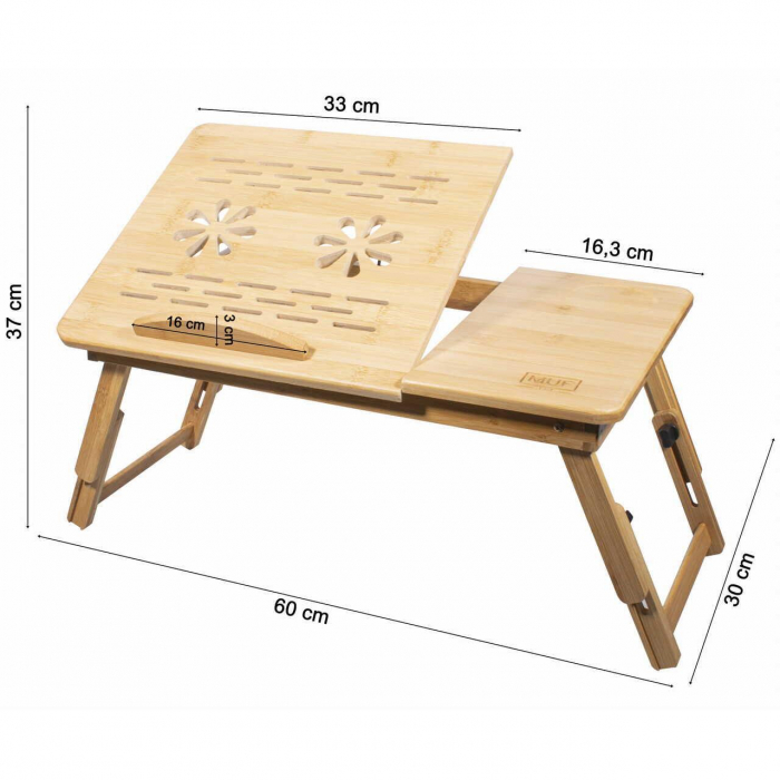 MASA PENTRU LAPTOP, ARTOOL, PLIABILA, LEMN, NATUR, 60X30X37 CM [3]