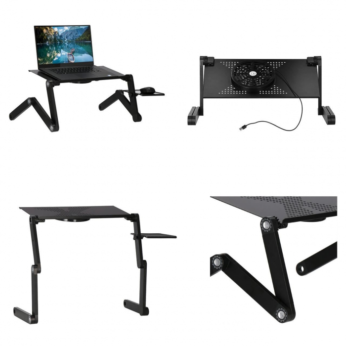 MASA PENTRU LAPTOP, PLIABILA, AJUSTABILA, VENTILATOR CU USB, MOUSE PAD DETASABIL, NEGRU, 48X26X49 CM, SPRINGOS [5]