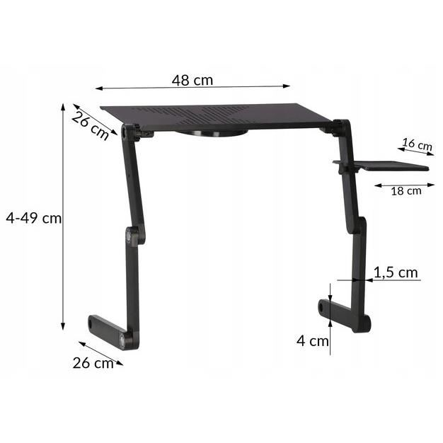 MASA PENTRU LAPTOP, PLIABILA, AJUSTABILA, VENTILATOR CU USB, MOUSE PAD DETASABIL, NEGRU, 48X26X49 CM, SPRINGOS [3]