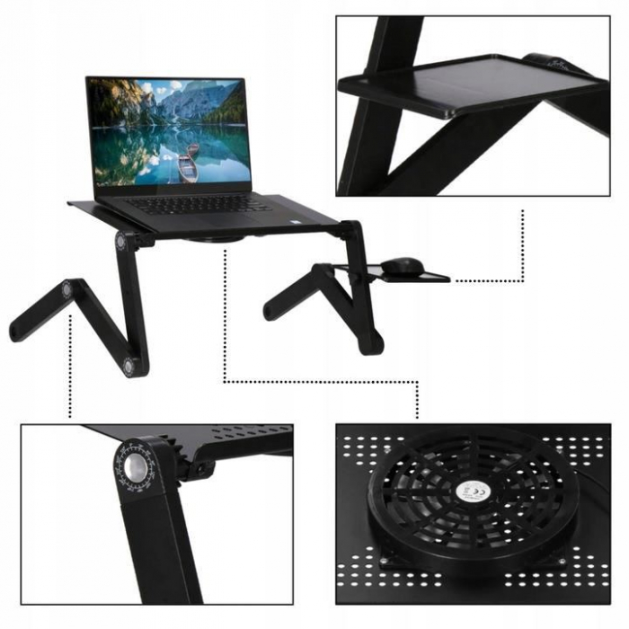 MASA PENTRU LAPTOP, PLIABILA, AJUSTABILA, VENTILATOR CU USB, MOUSE PAD DETASABIL, NEGRU, 48X26X49 CM, SPRINGOS [2]