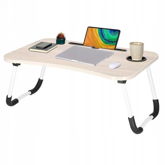 MASA PENTRU LAPTOP, PLIABILA, SUPORT PAHAR, MDF, METAL, PE, BEJ, 60X40X27 CM, SPRINGOS [5]