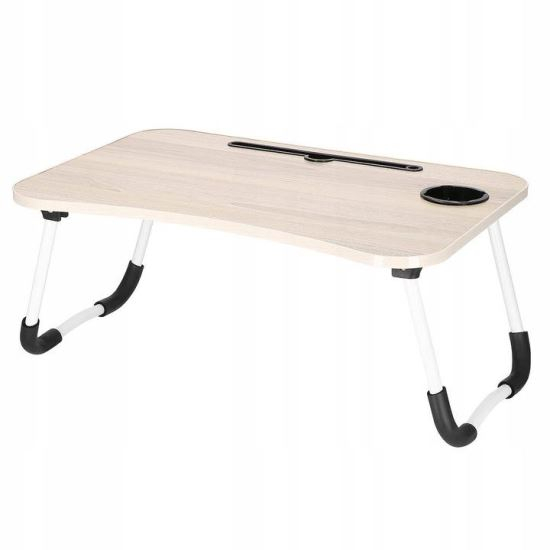 MASA PENTRU LAPTOP, PLIABILA, SUPORT PAHAR, MDF, METAL, PE, BEJ, 60X40X27 CM, SPRINGOS [1]