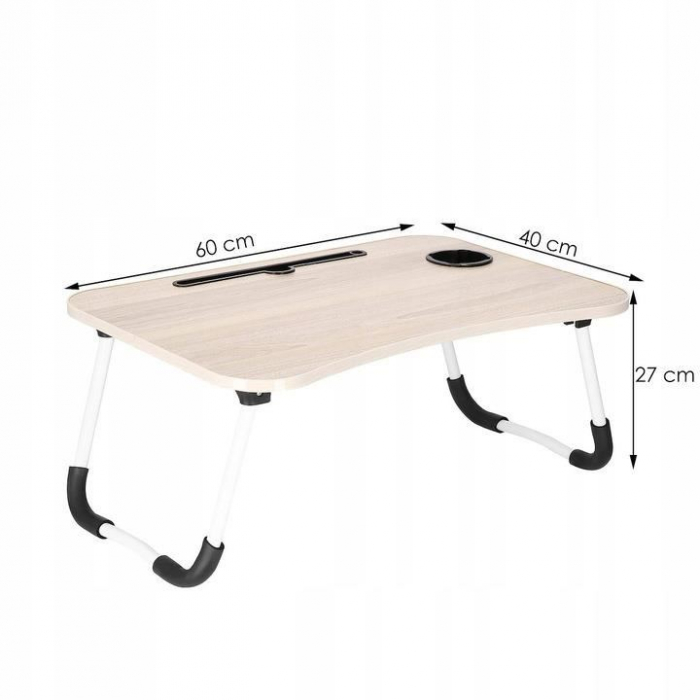 MASA PENTRU LAPTOP, PLIABILA, SUPORT PAHAR, MDF, METAL, PE, BEJ, 60X40X27 CM, SPRINGOS [4]