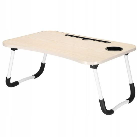 MASA PENTRU LAPTOP, PLIABILA, SUPORT PAHAR, MDF, METAL, PE, CREM, 60X40X27 CM, SPRINGOS [1]