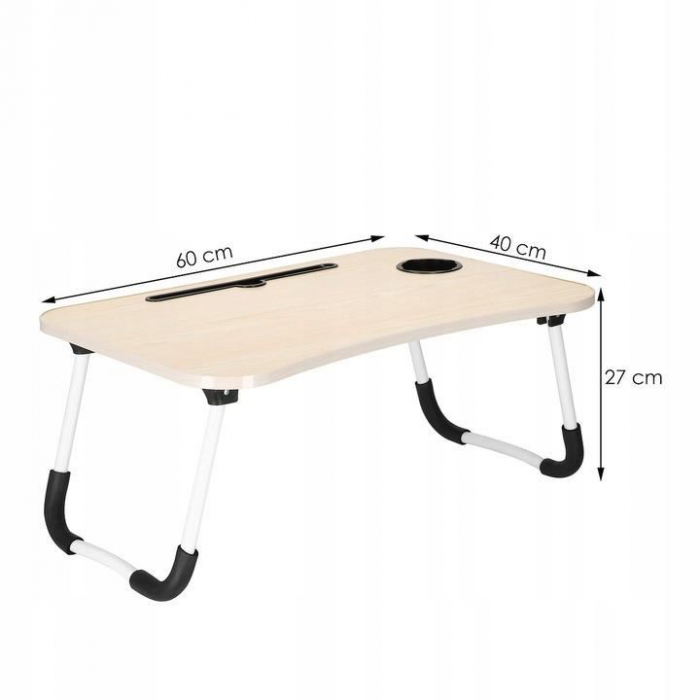 MASA PENTRU LAPTOP, PLIABILA, SUPORT PAHAR, MDF, METAL, PE, CREM, 60X40X27 CM, SPRINGOS [4]