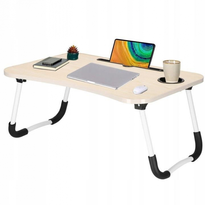 MASA PENTRU LAPTOP, PLIABILA, SUPORT PAHAR, MDF, METAL, PE, CREM, 60X40X27 CM, SPRINGOS [5]