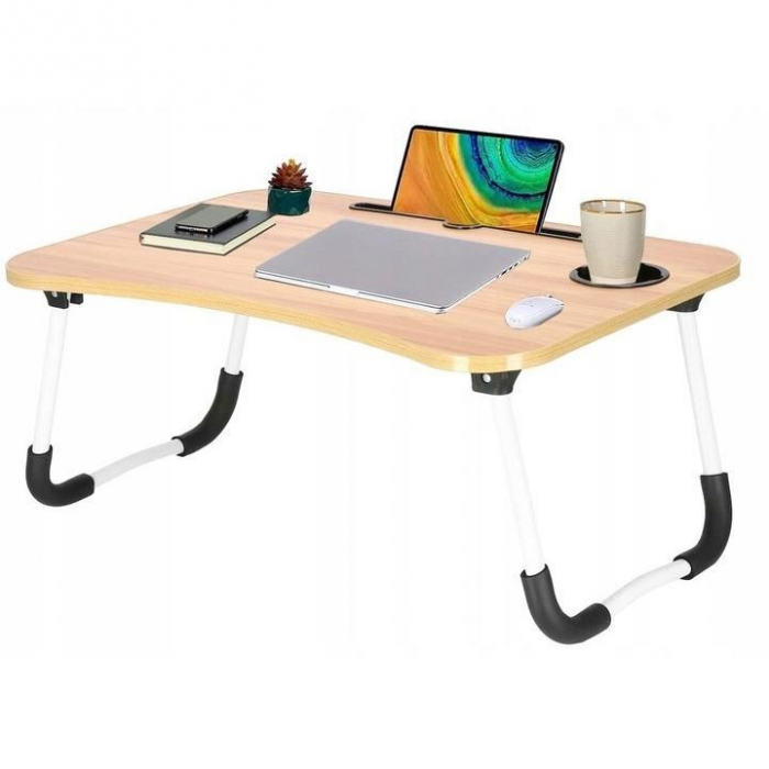 MASA PENTRU LAPTOP, PLIABILA, SUPORT PAHAR, MDF, METAL, PE, NATUR, 60X40X27 CM, SPRINGOS [5]