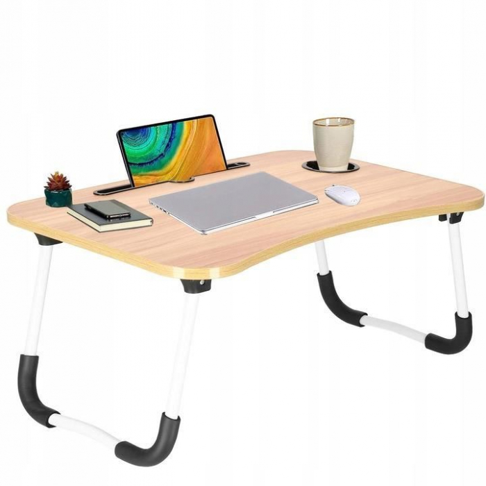 MASA PENTRU LAPTOP, PLIABILA, SUPORT PAHAR, MDF, METAL, PE, NATUR, 60X40X27 CM, SPRINGOS [8]