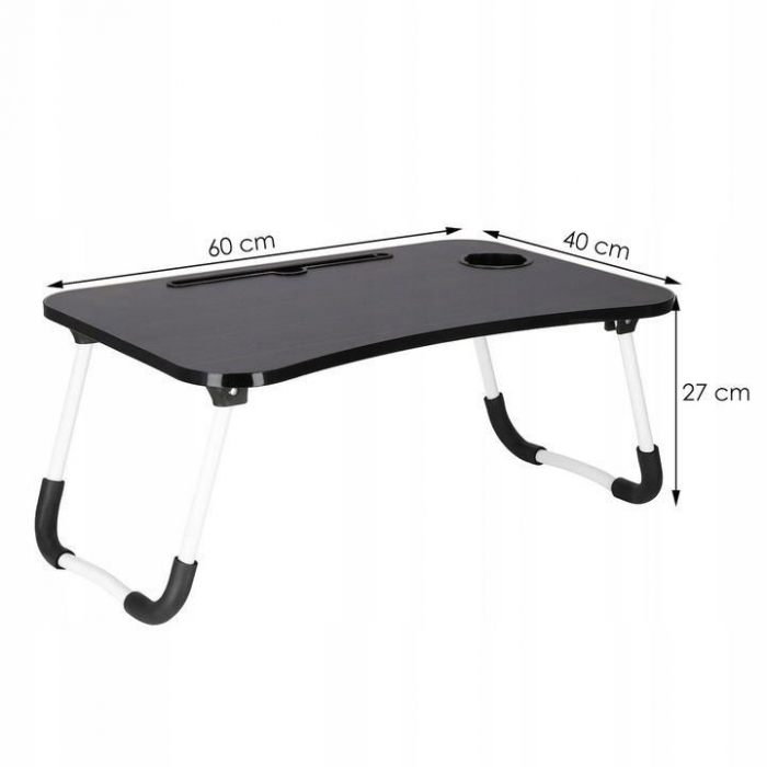 MASA PENTRU LAPTOP, PLIABILA, SUPORT PAHAR, MDF, METAL, PE, NEGRU, 60X40X27 CM, SPRINGOS [4]