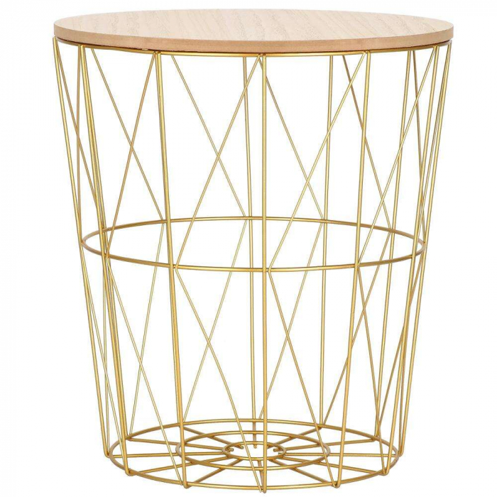 MASA ROTUNDA CU COS DEPOZITARE, MDF, BAZA METALICA, AURIU SI NATUR, 26.5/35X40 CM, SPRINGOS [8]