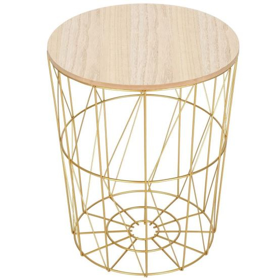 MASA ROTUNDA CU COS DEPOZITARE, MDF, BAZA METALICA, AURIU SI NATUR, 26.5/35X40 CM, SPRINGOS [1]