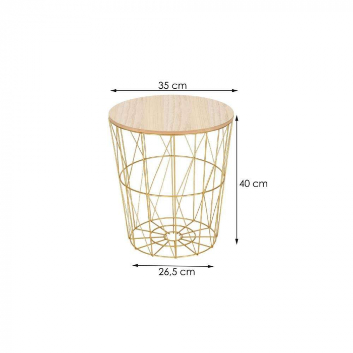 MASA ROTUNDA CU COS DEPOZITARE, MDF, BAZA METALICA, AURIU SI NATUR, 26.5/35X40 CM, SPRINGOS [9]