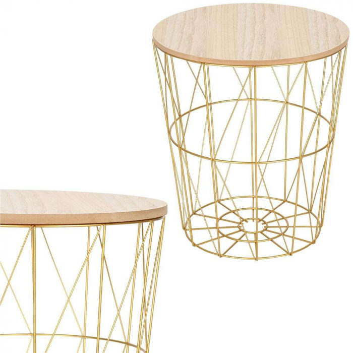 MASA ROTUNDA CU COS DEPOZITARE, MDF, BAZA METALICA, AURIU SI NATUR, 26.5/35X40 CM, SPRINGOS [3]