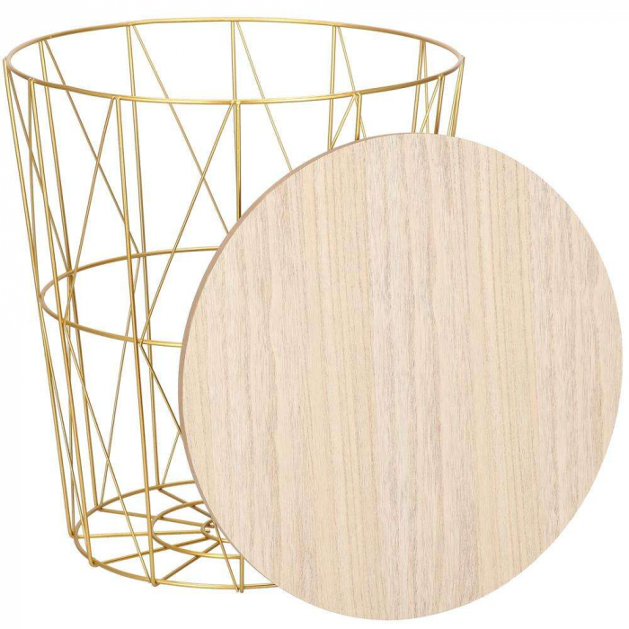 MASA ROTUNDA CU COS DEPOZITARE, MDF, BAZA METALICA, AURIU SI NATUR, 26.5/35X40 CM, SPRINGOS [7]