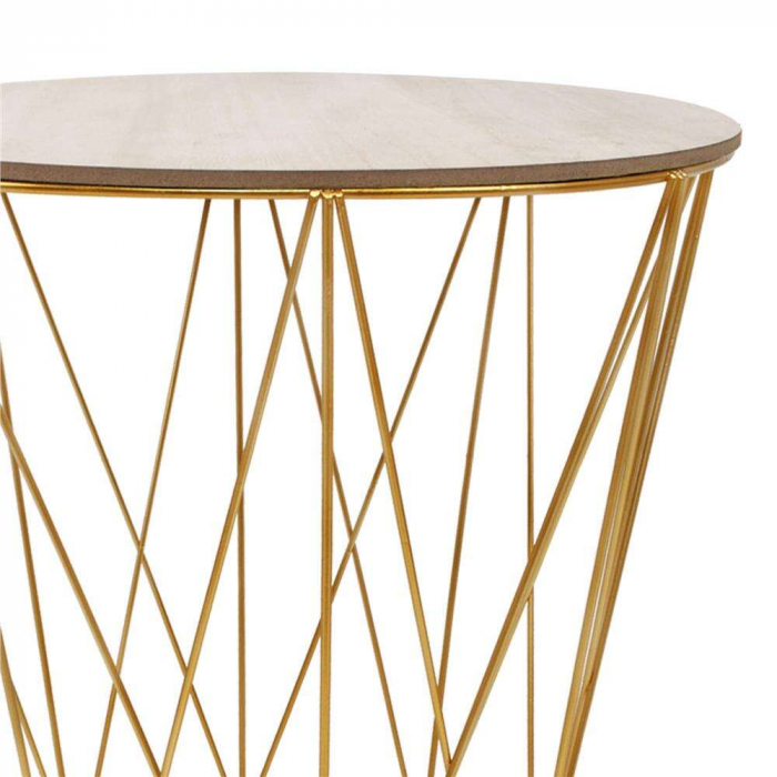MASA ROTUNDA CU COS DEPOZITARE, MDF, BAZA METALICA, AURIU SI NATUR, 27/40X39 CM, SPRINGOS [5]