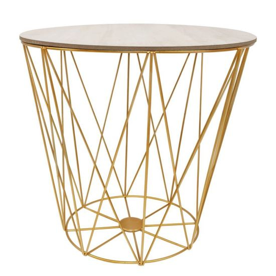 MASA ROTUNDA CU COS DEPOZITARE, MDF, BAZA METALICA, AURIU SI NATUR, 27/40X39 CM, SPRINGOS [1]