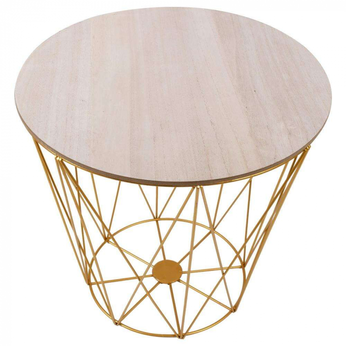 MASA ROTUNDA CU COS DEPOZITARE, MDF, BAZA METALICA, AURIU SI NATUR, 27/40X39 CM, SPRINGOS [4]