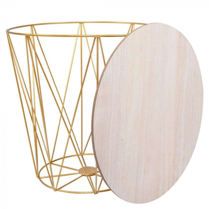 MASA ROTUNDA CU COS DEPOZITARE, MDF, BAZA METALICA, AURIU SI NATUR, 27/40X39 CM, SPRINGOS [3]