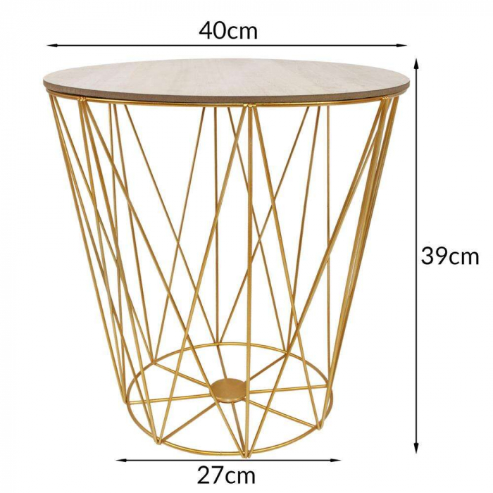 MASA ROTUNDA CU COS DEPOZITARE, MDF, BAZA METALICA, AURIU SI NATUR, 27/40X39 CM, SPRINGOS [6]