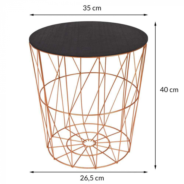 MASA ROTUNDA CU COS DEPOZITARE, MDF, BAZA METALICA, CUPRU SI NEGRU, 26.5/35X40 CM, RINO, SPRINGOS [6]