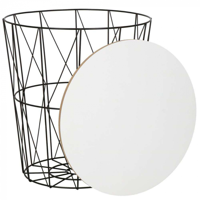 MASA ROTUNDA CU COS DEPOZITARE, MDF, BAZA METALICA, NEGRU SI ALB, 26.5/35X40 CM, RINO, SPRINGOS [8]