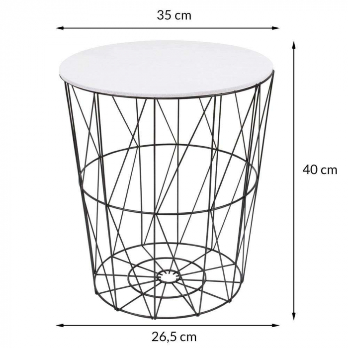 MASA ROTUNDA CU COS DEPOZITARE, MDF, BAZA METALICA, NEGRU SI ALB, 26.5/35X40 CM, RINO, SPRINGOS [7]