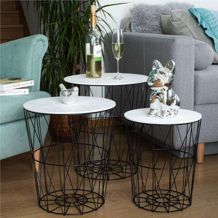 MASA ROTUNDA CU COS DEPOZITARE, MDF, BAZA METALICA, NEGRU SI ALB, 26.5/35X40 CM, RINO, SPRINGOS [3]