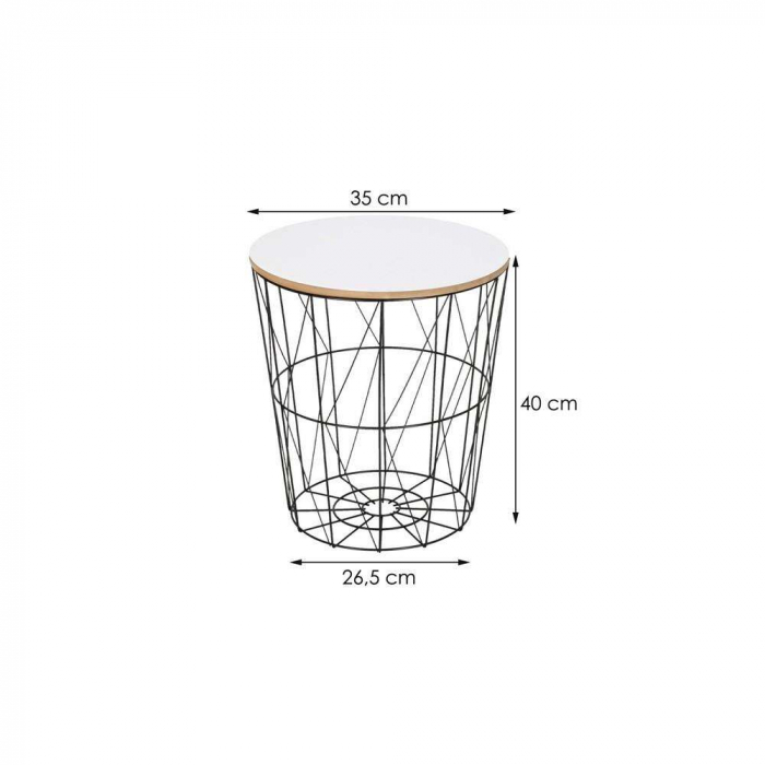 MASA ROTUNDA CU COS DEPOZITARE, MDF, BAZA METALICA, NEGRU SI ALB, 26.5/35X40 CM, RINO, SPRINGOS [12]