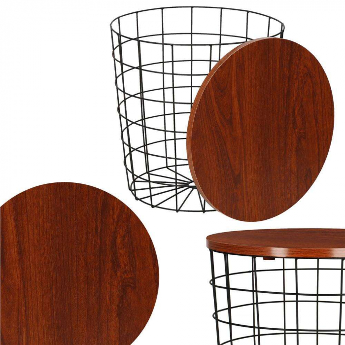 MASA ROTUNDA CU COS DEPOZITARE, MDF, BAZA METALICA, NEGRU SI MARO, 30.5/39X40 CM, SPRINGOS [3]