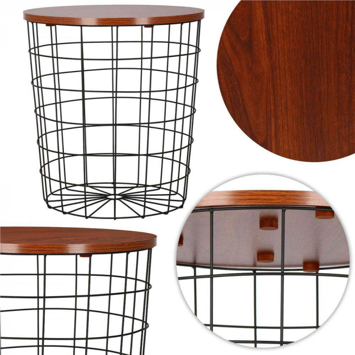 MASA ROTUNDA CU COS DEPOZITARE, MDF, BAZA METALICA, NEGRU SI MARO, 30.5/39X40 CM, SPRINGOS [2]