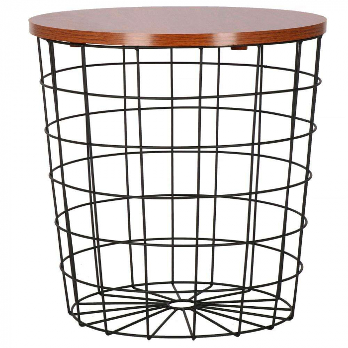 MASA ROTUNDA CU COS DEPOZITARE, MDF, BAZA METALICA, NEGRU SI MARO, 30.5/39X40 CM, SPRINGOS [7]