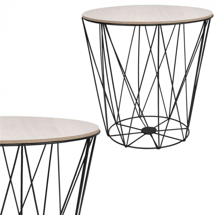 MASA ROTUNDA CU COS DEPOZITARE, MDF, BAZA METALICA, NEGRU SI NATUR, 24/35X35 CM, SPRINGOS [7]
