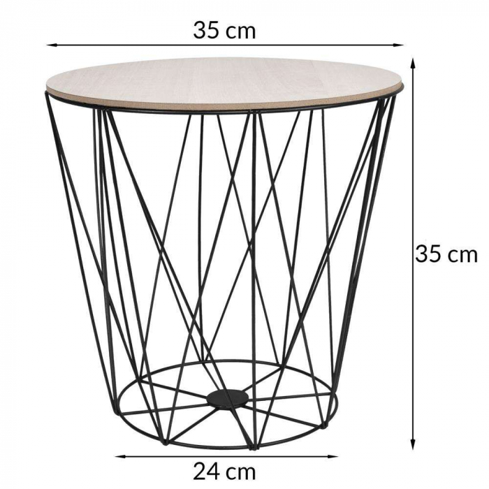 MASA ROTUNDA CU COS DEPOZITARE, MDF, BAZA METALICA, NEGRU SI NATUR, 24/35X35 CM, SPRINGOS [6]