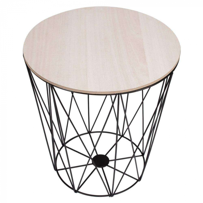 MASA ROTUNDA CU COS DEPOZITARE, MDF, BAZA METALICA, NEGRU SI NATUR, 24/35X35 CM, SPRINGOS [5]